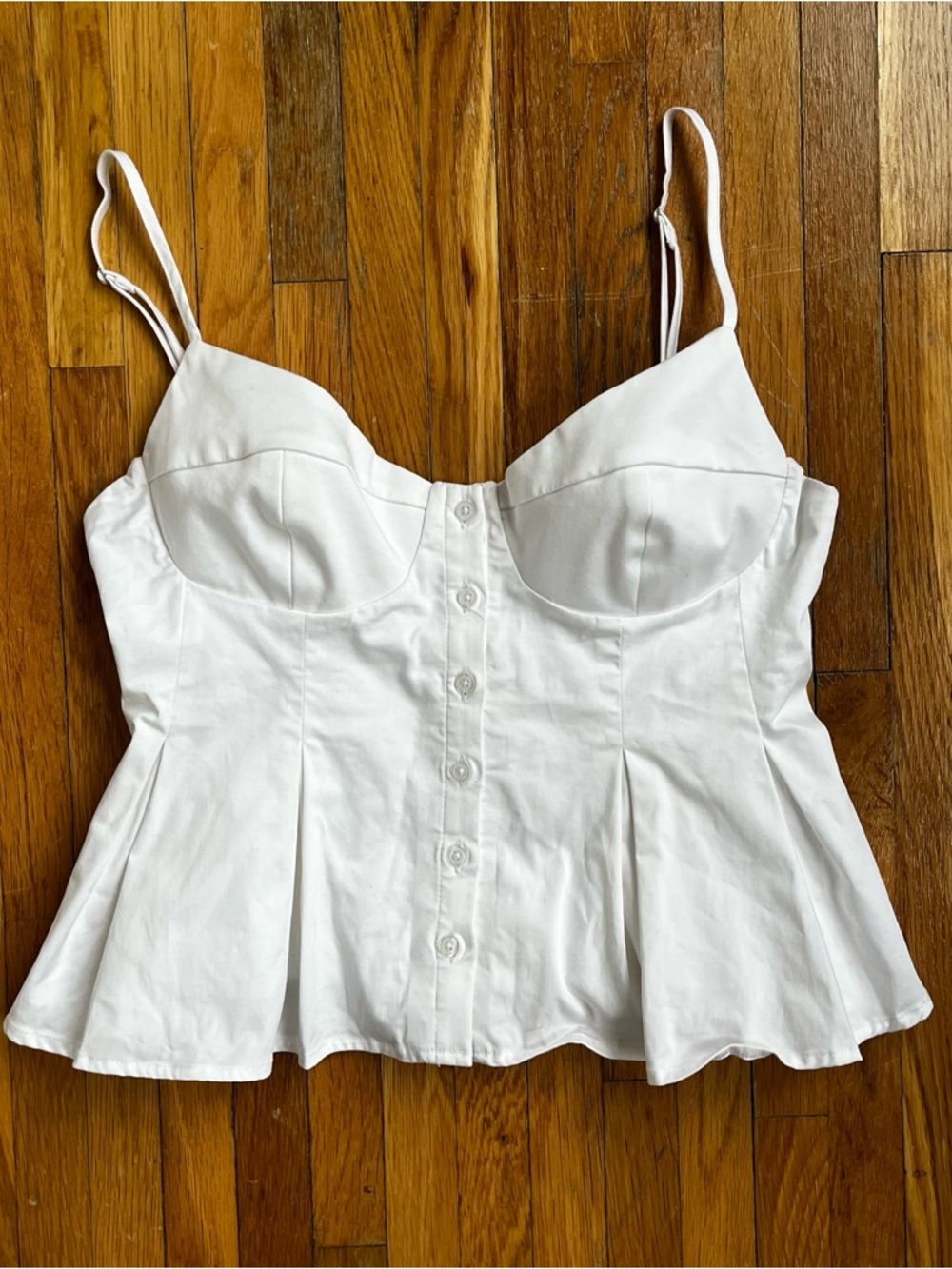 Zara White Bustier Peplum Button-Front Camisole